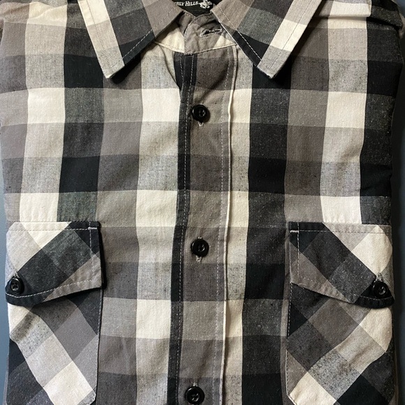 Beverly Hills Polo Club‎ Black White Flannel Large Button Down - Picture 3 of 3